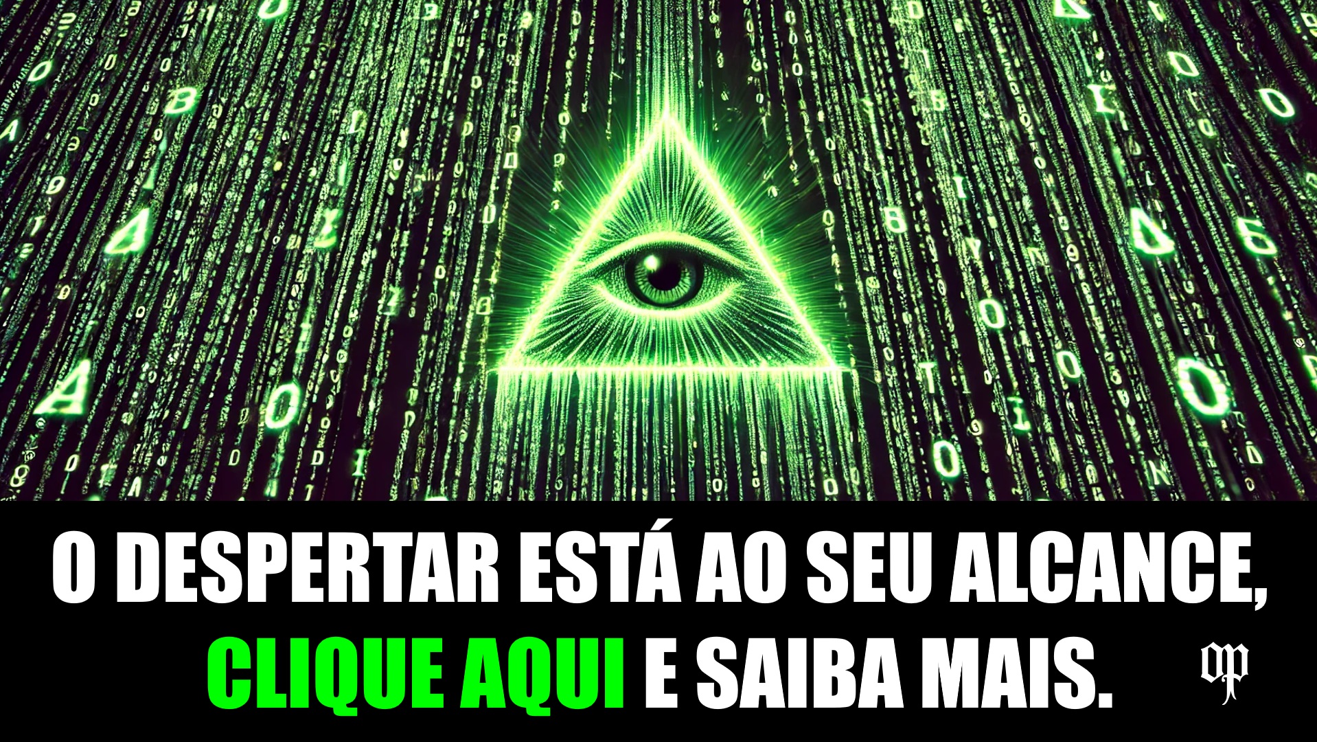 Uma imagem que une o símbolo do Olho de Hórus (conhecimento oculto e despertar) e Neo, representando a jornada de autoconhecimento.